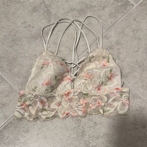 PINK Victoria's Secret Floral Lace Camisole - Cream and Pink
